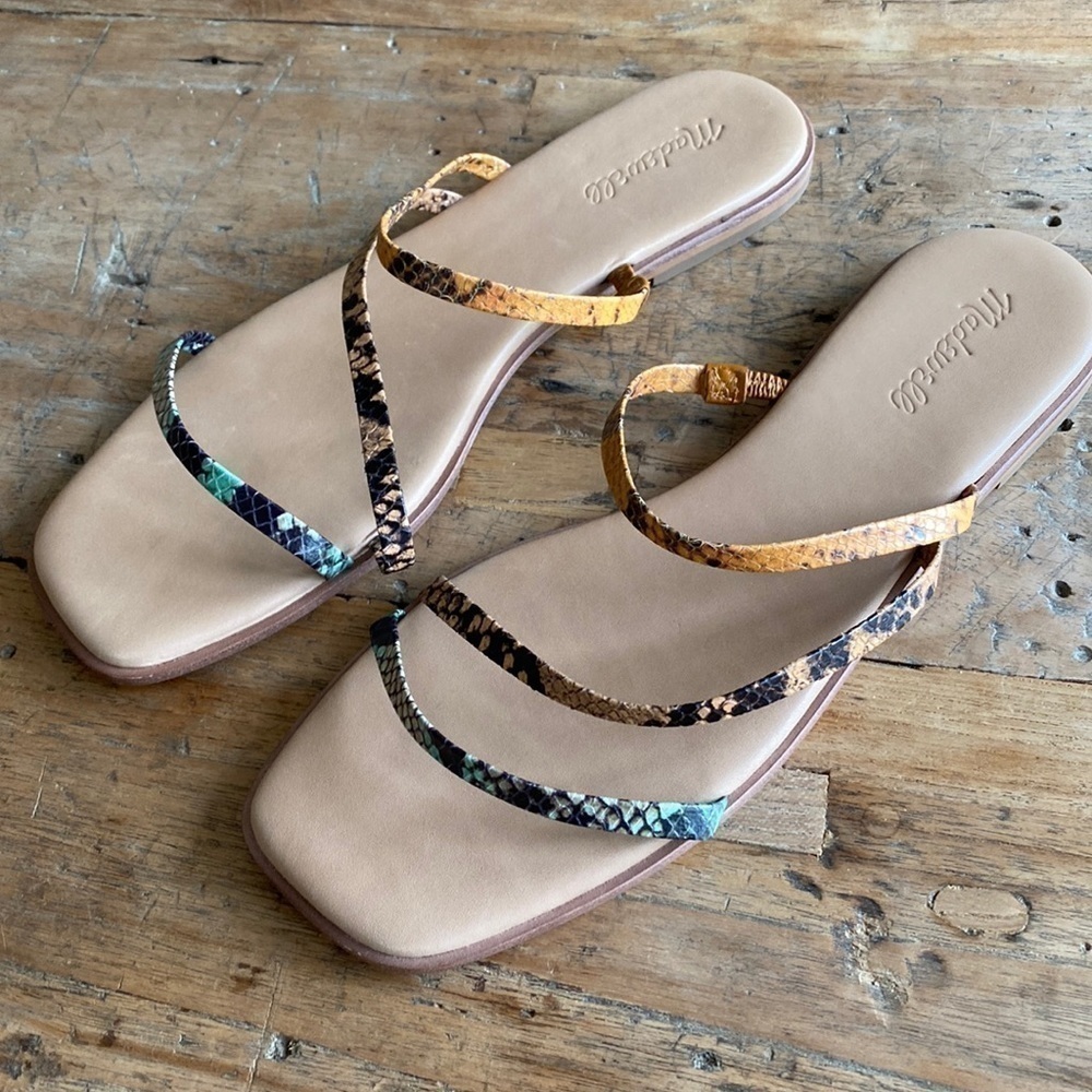Madewell Lyra Snakeskin Slides | Classic with On-Trend Square Toe | Size 10